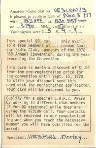 1978 RSO Convention QSL from VE3LON, courtesy of Gord VE3HXF